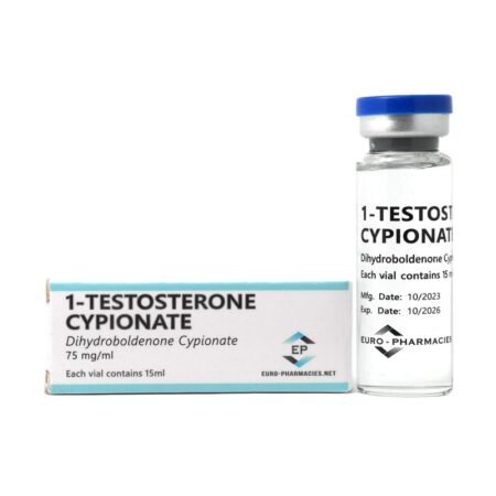 A vial of 1-Testosterone Cypionate (15 ml) by Euro-Pharmacies, a potent anabolic steroid for lean muscle gains