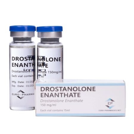 A vial of Drostanolone Enanthate (15 ml) by Euro-Pharmacies, a premium anabolic steroid for muscle hardness and definition