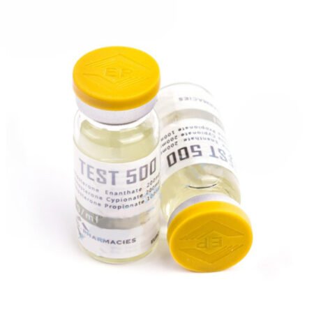 A vial of Test 500 Gold (15 ml) by Euro-Pharmacies, a potent testosterone blend for muscle growth, strength, and enhanced performance