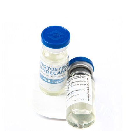 A vial of Testosterone Undecanoate (15 ml) by Euro-Pharmacies, a long-acting testosterone steroid for hormone replacement and muscle growth