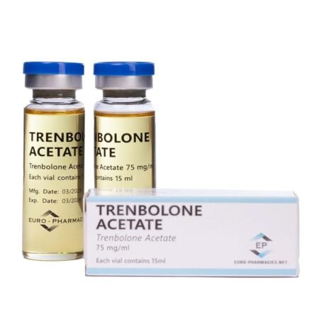 A vial of Trenbolone Acetate (15 ml) by Euro-Pharmacies, a powerful anabolic steroid for rapid muscle growth and fat loss