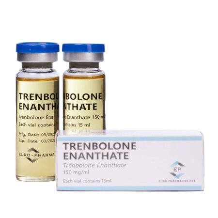 A vial of Trenbolone Enanthate (15 ml) by Euro-Pharmacies, a powerful anabolic steroid for extreme muscle growth and strength