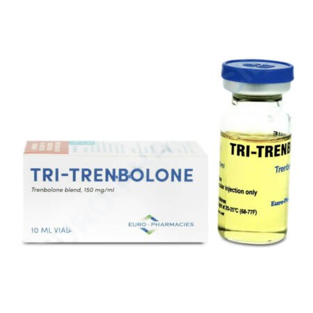 A vial of Tri-Trenbolone (15 ml) by Euro-Pharmacies, a potent anabolic steroid for muscle growth, strength, and fat loss