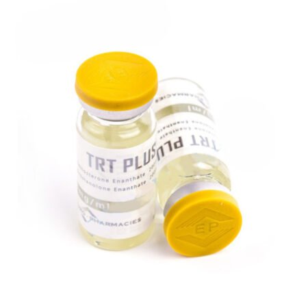 A vial of TRT Plus Gold (15 ml) by Euro-Pharmacies, a premium testosterone replacement therapy blend